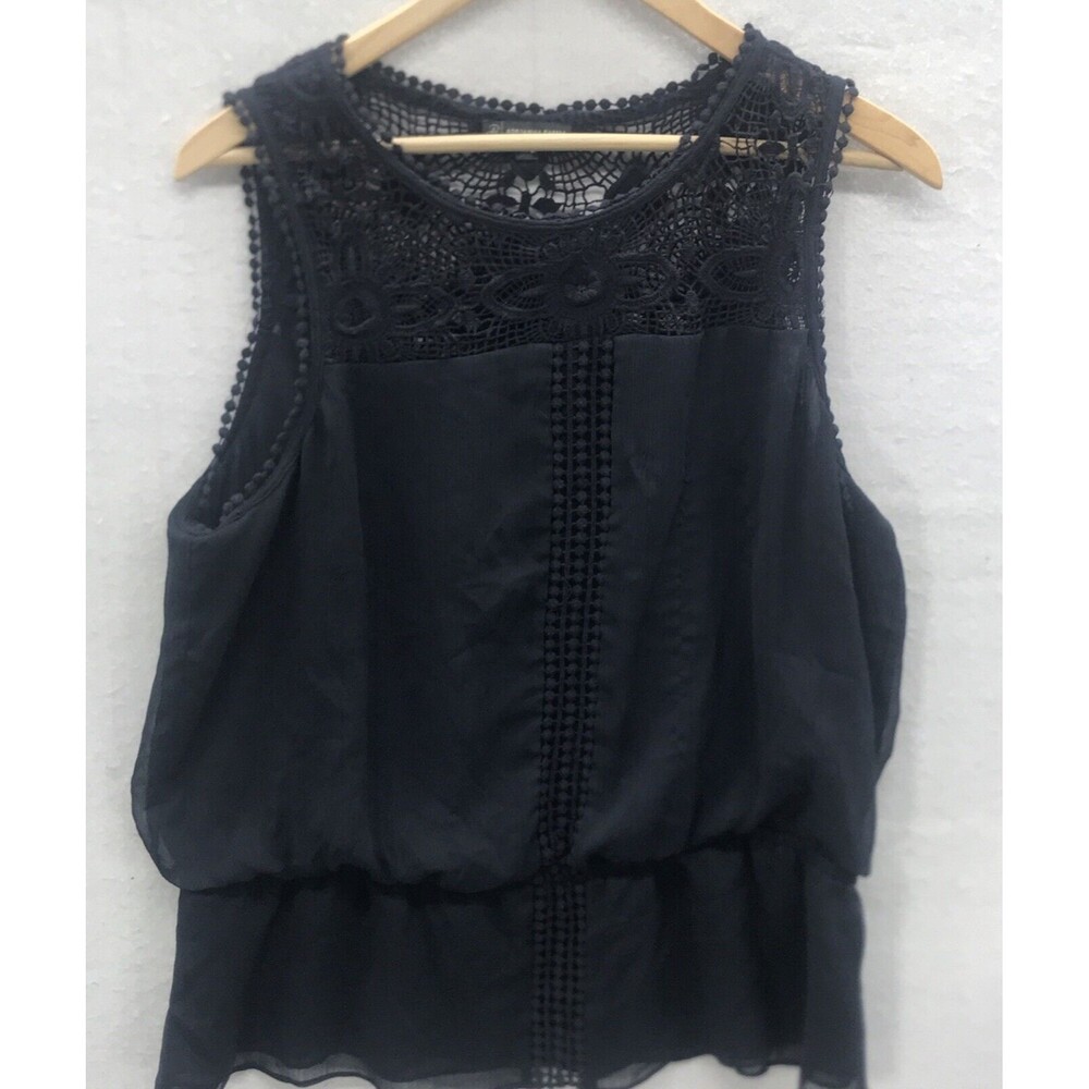 Adrianna Papell Womens Top Large Blue Peplum Crochet Lace Sleeveless Romantic